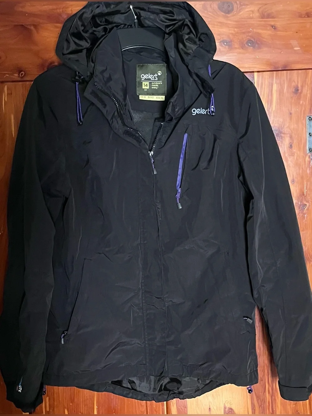Gelert Women's Black Waterproof Hooded Jacket with purple accents Size US 10